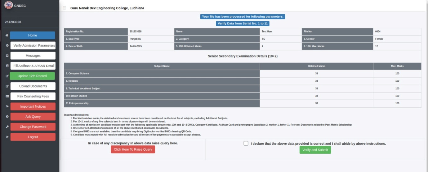 Verify Admission Parameters